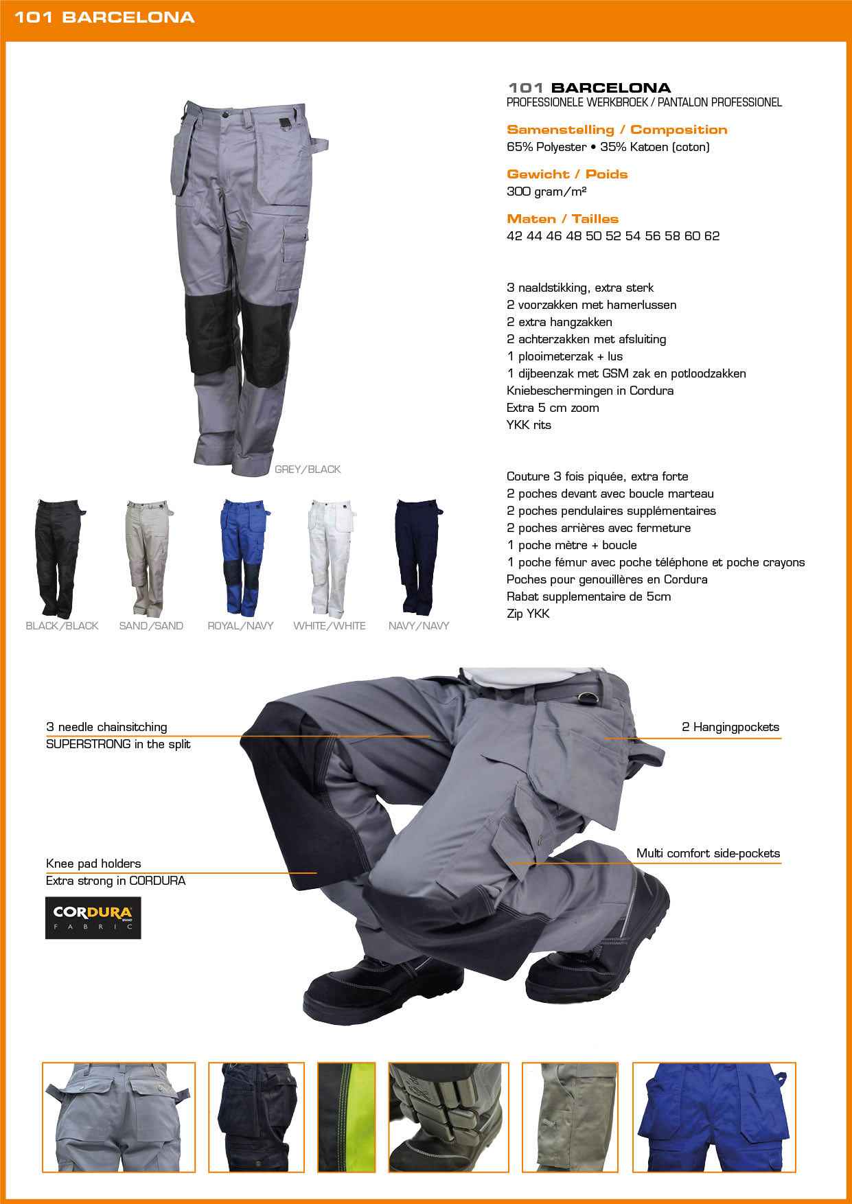 Dedress 101 Barcelona Professionele werkbroek - Stockverkoop -