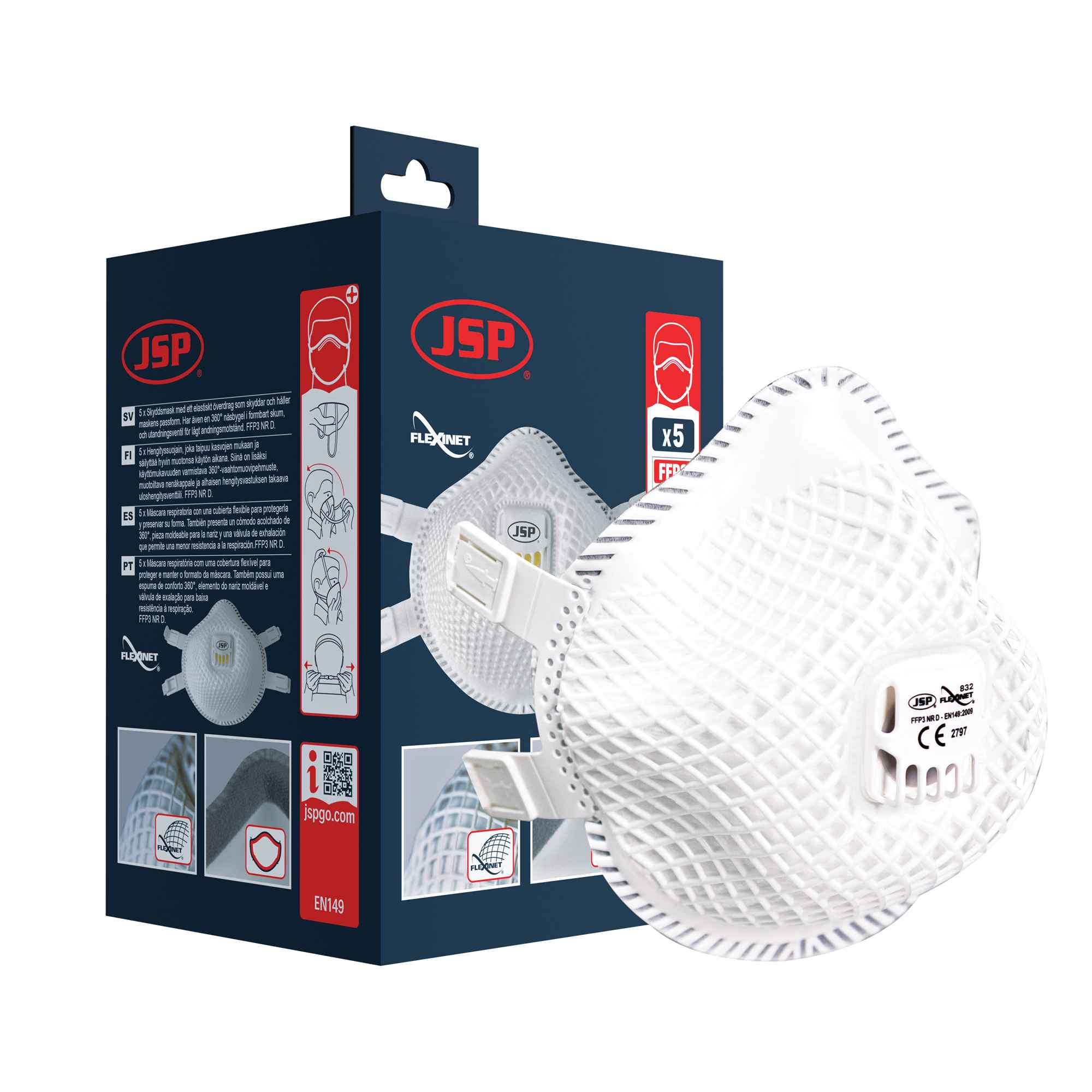 JSP Flexinet® Mask FFP3 Valved - (832) - Box of 5
