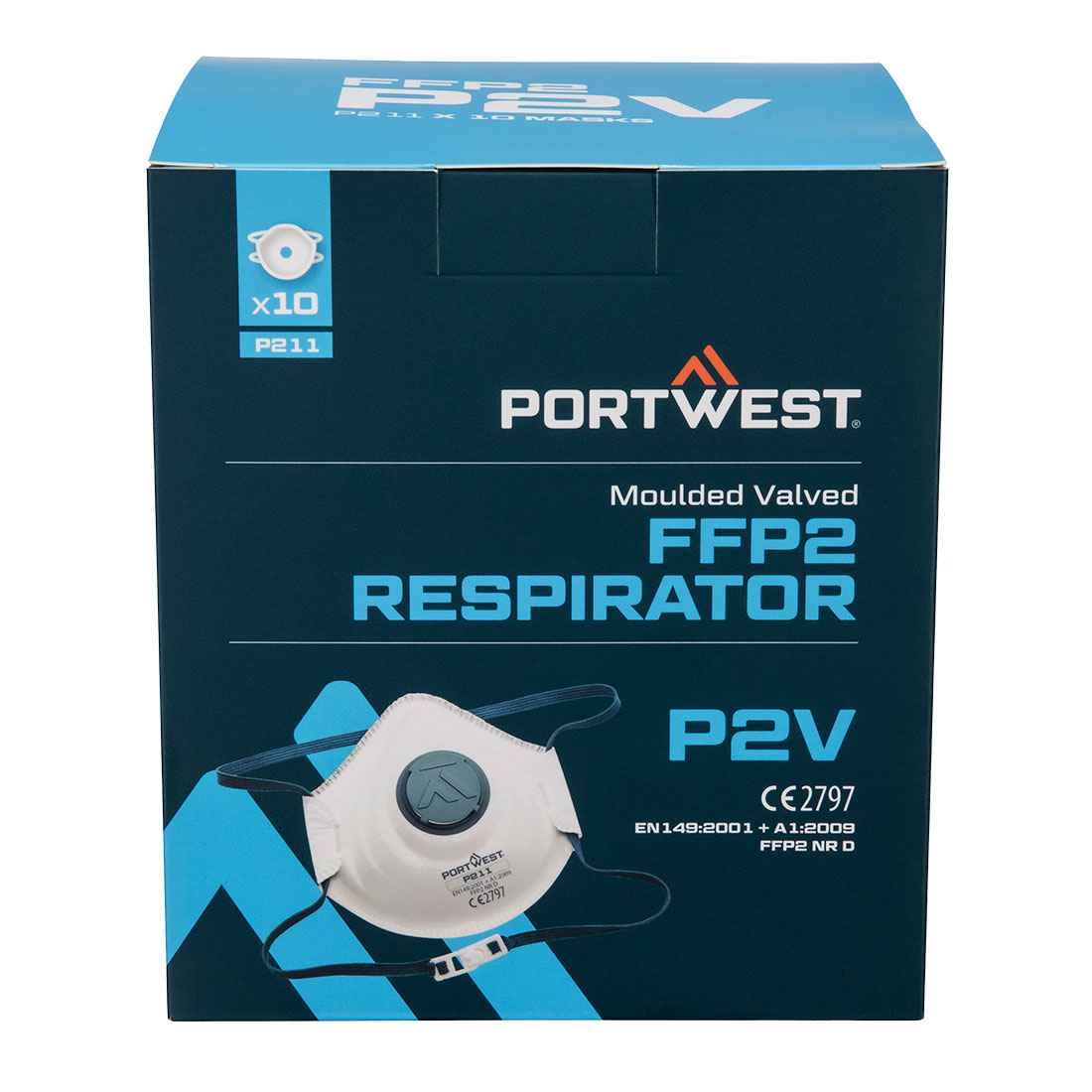 Portwest Gegoten FFP2 Stofmasker met Ventiel (10 stuks) - Pbm's - Ademhaling